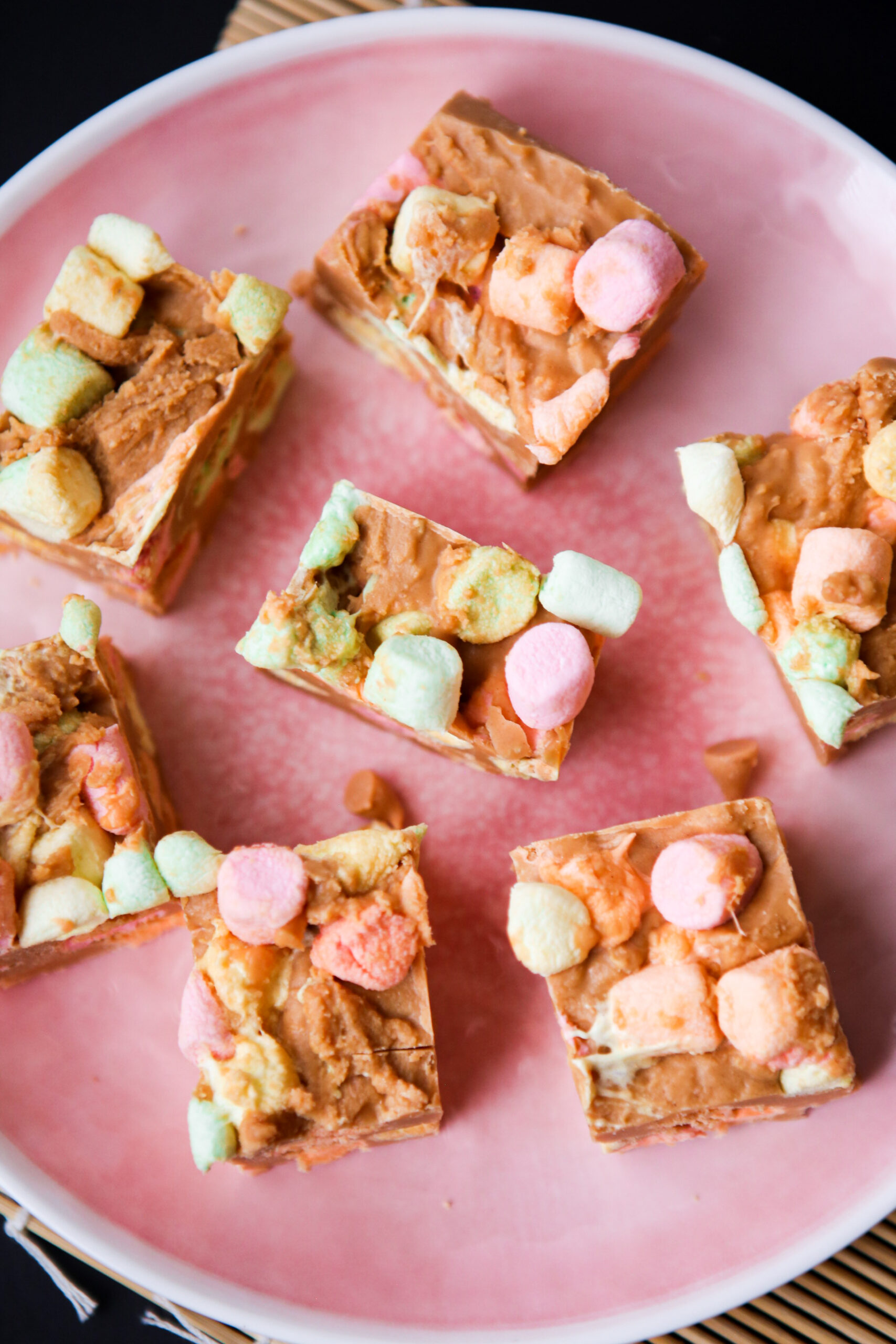 Top down view of confetti squares.
