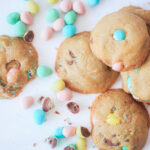 Mini egg easter cookies with crushed mini eggs all around them