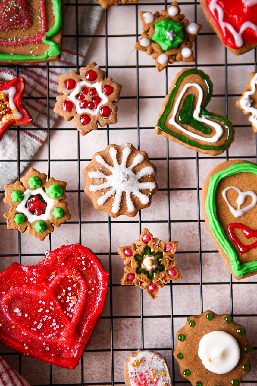 decorated gingerbread cookies of all shapes and sizes